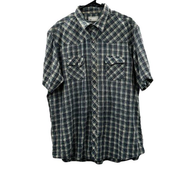 Vintage Wrangler Plaid Pearl Snap Button Down Short Sleeve‎ Wrancher Shirt - Picture 1 of 9